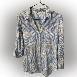 Express Blue and White Floral Striped city Shirt